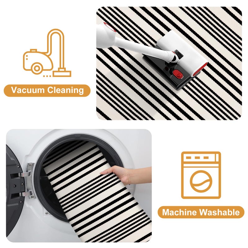 LEEVAN Black and White Indoor Outdoor Rug, 5’x8’ Cotton Striped Reversible Washable Modern Farmhouse Rug, Hand-Woven Large Patios Area Rug Carpet Mat for Clearance Bedroom Living Room Balcony Decor - Image 4